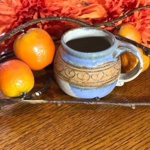 Blue and tan glaze Handmade ceramic heart mug
